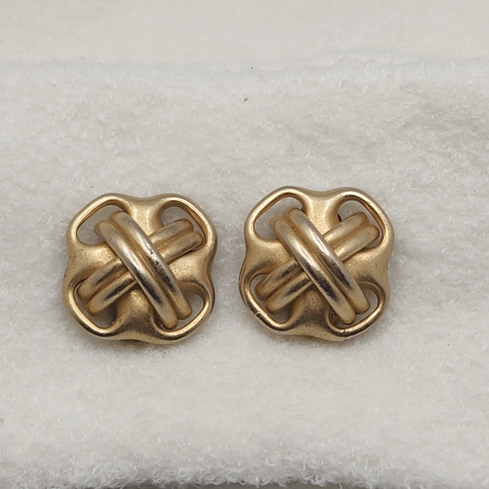 Erwin Pearl Bold Matte Goldtone Clip On‎ Earrings Vintage 1980s Modernist MCM